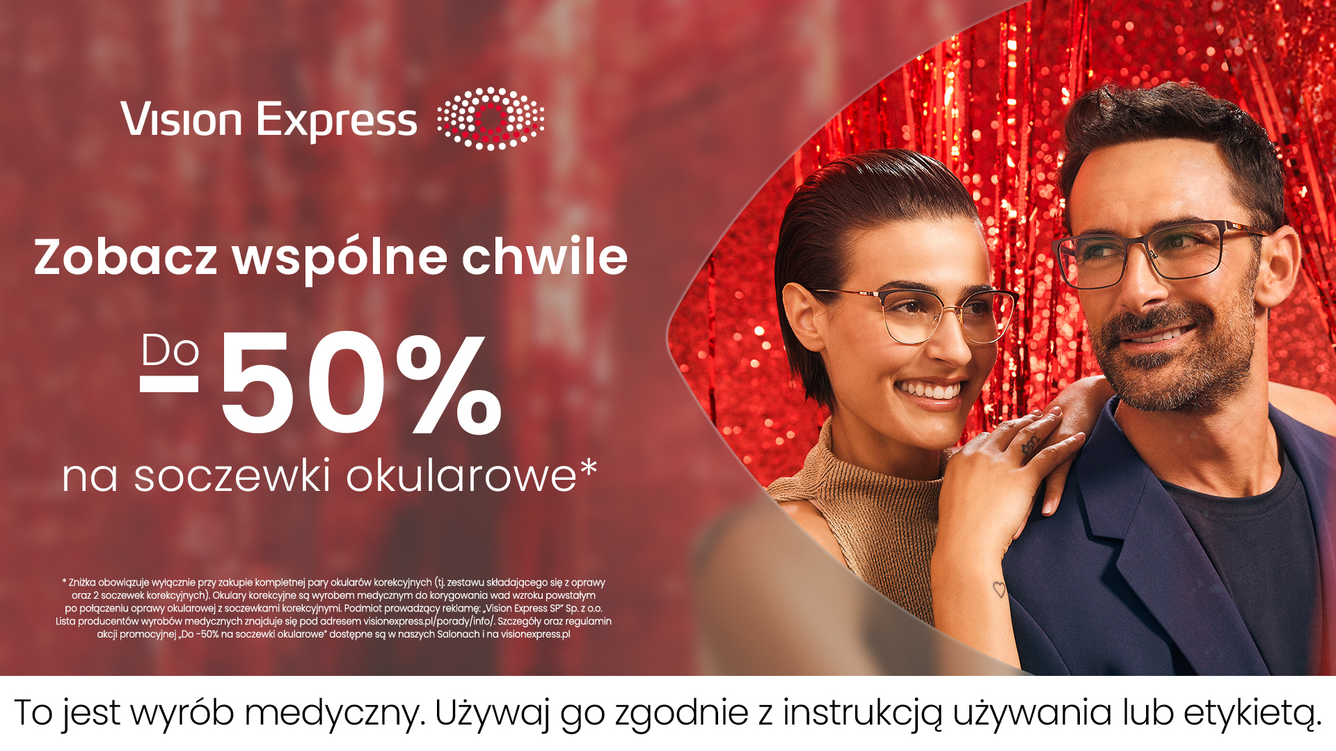 Do 50% zniżki na soczewki okularowe w Vision Express!*