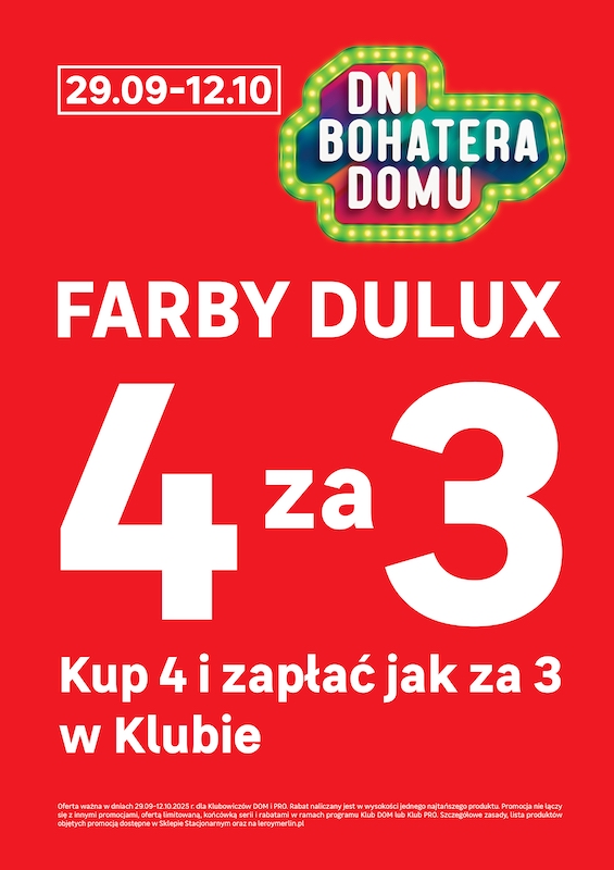 4 za 3 na wszystkie farby DULUX w Leroy Merlin!