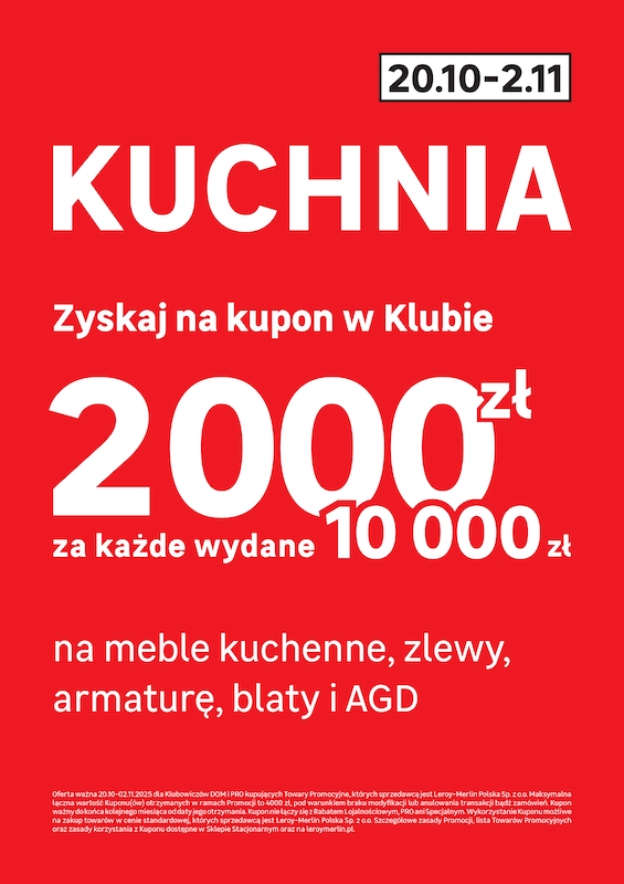 Kupon o wartość 2000 zł za każde 10000 zł wydane na kuchnie w Leroy Merlin!