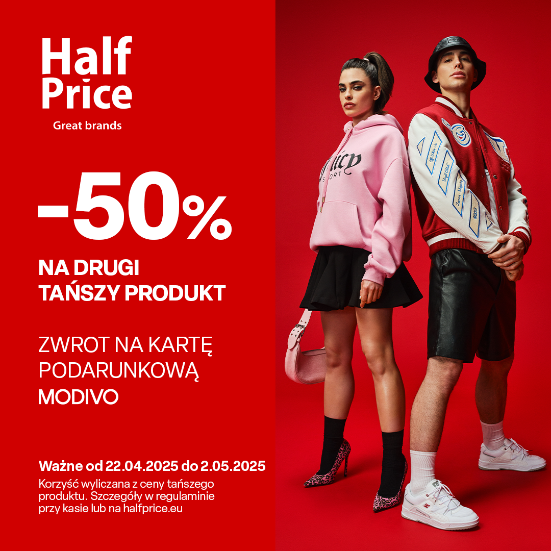 W HalfPrice 50% ceny drugiego tańszego produktu wraca na kartę podarunkową MODIVO!