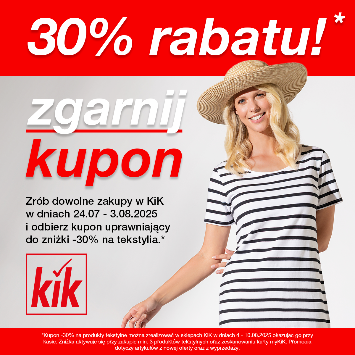 Zrób dowolne zakupy w KiK i odbierz kupon z rabatem -30%!