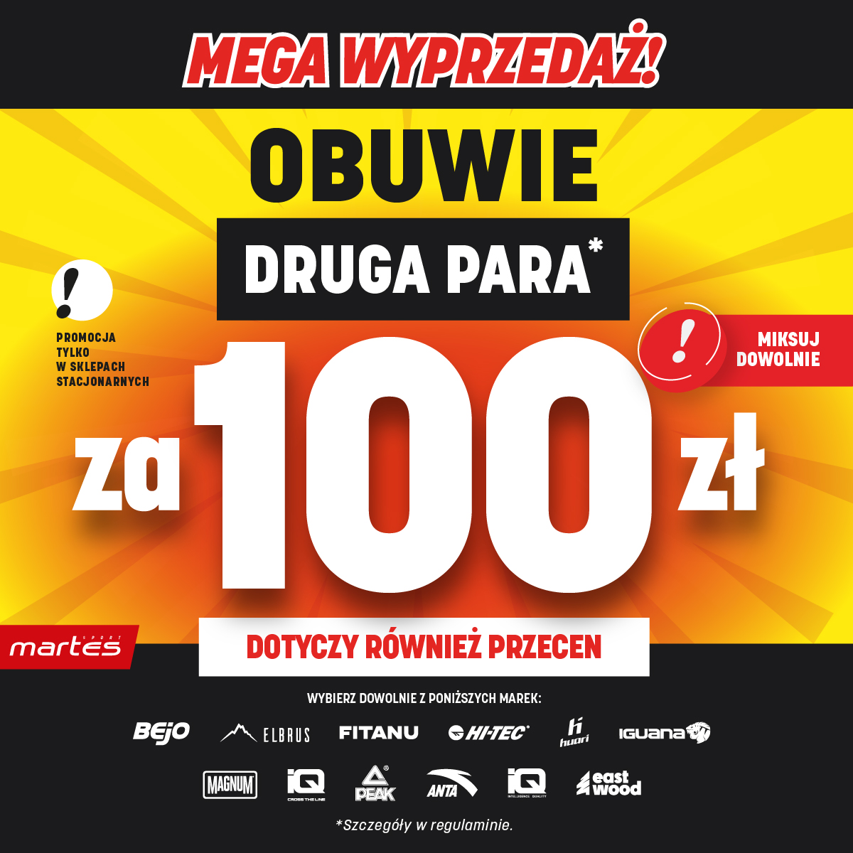 MEGA WYPRZEDAŻ NA OBUWIE W MARTES SPORT – DRUGA PARA ZA 100 ZŁ!