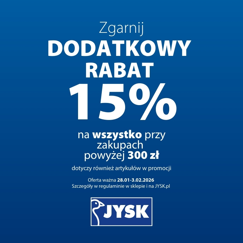 Zgarnij dodatkowy rabat 15% w JYSK