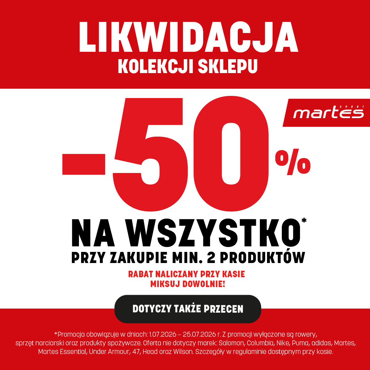 Likwidacja kolekcji w wybranych sklepach stacjonarnych Martes Sport!